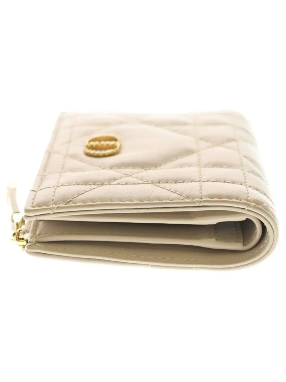 Dior Crystal Wallet Leather Compact Bifold Beige - Picture 3 of 6